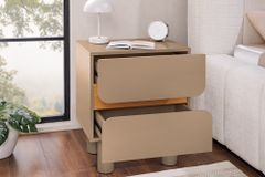 Design Nachtschrank COSMO 60cm greige Eiche zwei Schubladen