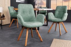 Drehbarer Design Stuhl BALTIC mint Bouclé natur Eiche Massivholz-Beine mit Armlehne