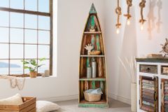 Dekoratives Bootsregal JAKARTA 190cm bunt Massivholz aus recycelten Fischerbooten Bücherregal