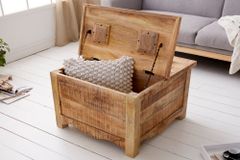 Massiver Couchtisch IRON CRAFT 70cm natur Holz Truhe mit Schubladen und Stauraum