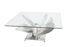 Maritimer Couchtisch OCEAN L 85cm silber antik Schiffsschraube mit Glasplatte