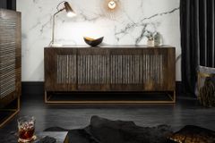 Massives Sideboard ONYX 180cm dunkelbraun Mangoholz Edelstein Achat gold Metallgestell