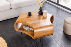 Retro Couchtisch ORGANIC LIVING 70cm braun Akazie Massivholz honey finish  Stauraum