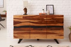Massivholz Sideboard AMAZONAS 150cm braun Sheesham Baumkante schwarzes Metallgestell