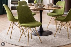 Design Stuhl SCANDINAVIA MEISTERSTÜCK grün Chenille gold Metall