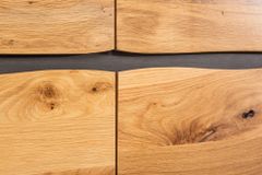Massivholz Sideboard LIVING EDGE 160cm Wildeiche Metall schwarz Baumkante mit Schubladen