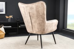 Moderner Sessel SCANDINAVIA champagner beige Samt schwarze Metallbeine mit Armlehne