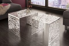 Handgearbeiteter Couchtisch ABSTRACT 49cm 2er Set silber im Gap Design