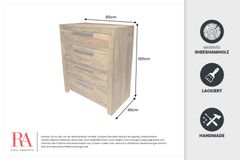 Massivholz Kommode PURE 100cm braun stone finish Sheesham mit vier Schubladen