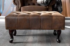 Chesterfield Fußhocker 80cm antik braun mit Knopfheftung und Nietenbesatz