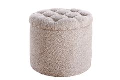 Runder Hocker MODERN BAROCK 50cm champagner Bouclé mit Stauraum