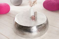 Runder Couchtisch ORIENT 80cm silber Metall Aluminium Hammerschlag Design handmade