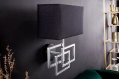 Moderne Wandleuchte ATLANTIS 44cm silber Stoffschirm schwarz Lampe