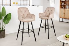 Design Barhocker MILANO champagner beige Samt Barstuhl mit Lehne Metall schwarz