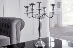 Kerzenständer MODERN BAROCK 40cm silber 5-armig Lüster Aluminium poliert Kerzenhalter