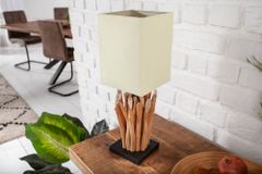 Handgearbeitete Treibholz Tischleuchte EUPHORIA 45cm beige mit Leinenschirm