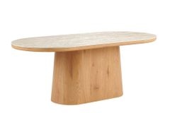 Ovaler Esstisch UNIQUE 200cm beige natur Travertin Eiche mit Säulenfuß