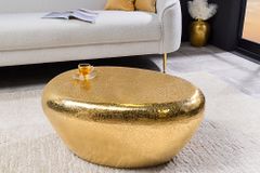 Handgefertigter Couchtisch STONE 75cm gold Metall Hammerschlag Design