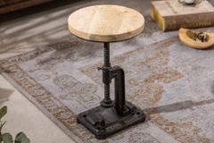Höhenverstellbarer Beistelltisch ENGINEER 30cm Mangoholz Industrial Design massiv rund Eisen