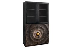 Massives Highboard GOLDEN SUNSET 180cm schwarz gold Mangoholz mit Glastüren Vitrine