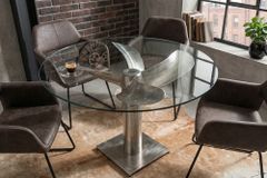Maritimer Esstisch OCEAN 105cm silber antik Glastisch mit Schiffsschraube