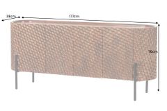 Massives Sideboard ADLON 180cm braun Mangoholz schwarz Metall 3D-Front in Wabenstruktur