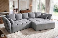 Moderner Hocker ROYAL 120cm grau Veloursstoff Federkern Sitzhocker