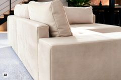 Moderne Wohnlandschaft KENT 220cm champagner beige Vogue Velours Samt Federkern mit Hocker