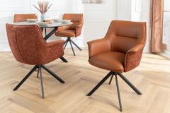 Drehbarer Stuhl LE GRAND cognac Echtleder Strukturstoff schwarzes Metallgestell