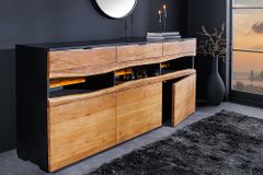 Massivholz Sideboard GRAND ACACIA 180cm braun Akazie mit LED-Beleuchtung Baumkante