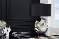 Design Tischlampe SHELL 60cm silber schwarz Metall Stoffschirm maritim