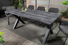 Ausziehbarer Esstisch WILD 160-200cm grau gekälkt Wildeichen-Design Baumkante schwarz
