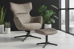 Drehbarer Sessel VOGUE taupe Samt schwarze Metallbeine mit Armlehne