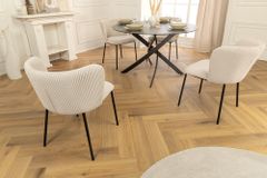 Design Stuhl LYON beige Cord schwarze Metallbeine