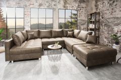 Moderne XXL Wohnlandschaft KENT 305cm taupe Federkern Bigsofa inkl. Hocker