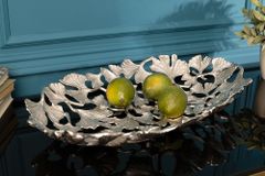 Dekorative Schale GINKGO LEAFS 50cm silber handmade Metall