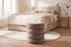 Runder Polsterhocker VOGUE 40cm champagner greige Samt mit Stauraum