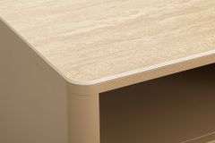 Design Nachttisch SAVOY 50cm grau beige greige Keramik Travertin Beistelltisch