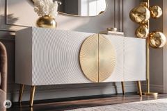 Massives Sideboard AURUM 180cm weiß Mangoholz mit ikonischem Gold-Element