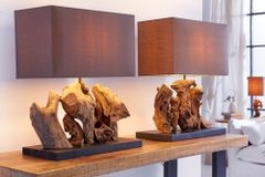 Handgefertigte Tischlampe ARAGON 50cm braun Treibholz-Fuß mit Leinenschirm