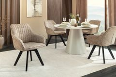 Design Stuhl LIVORNO taupe Strukturstoff schwarz Massivholz drehbar Auto-Return-Funktion