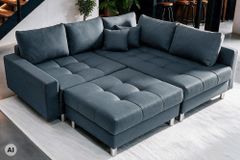 Moderne Wohnlandschaft KENT 220cm anthrazit Ecksofa Federkern inkl. Hocker und Kissen