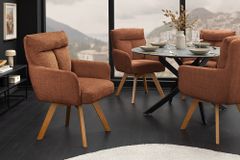 Drehbarer Stuhl BIG GEORGE rost braun Chenille Cremona natur Buchenholz mit Armlehnen