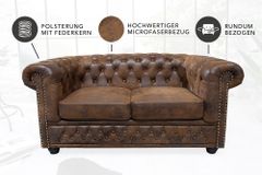 Chesterfield 2-Sitzer Sofa 150cm antik braun Microfaser Federkern Knopfheftung