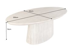 Ovaler Esstisch ART DECO 220cm smoke grau massives Mangoholz mit Säulenfuß