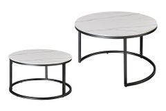 Rundes 2er Set Couchtische ELEGANCE 75cm weiß Keramik schwarz Metall