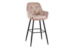 Design Barhocker MILANO champagner beige Samt Barstuhl mit Lehne Metall schwarz