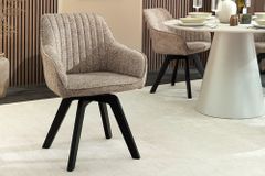 Design Stuhl LIVORNO taupe Strukturstoff schwarz Massivholz drehbar Auto-Return-Funktion