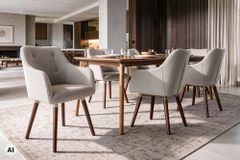 Nordischer Stuhl SCANDINAVIA MEISTERSTÜCK taupe braun Strukturstoff Massivholzbeine