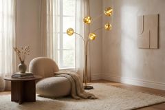 Design Stehlampe LIQUID DIAMOND 200cm gold fünf Glasschirme mit Marmorfuß